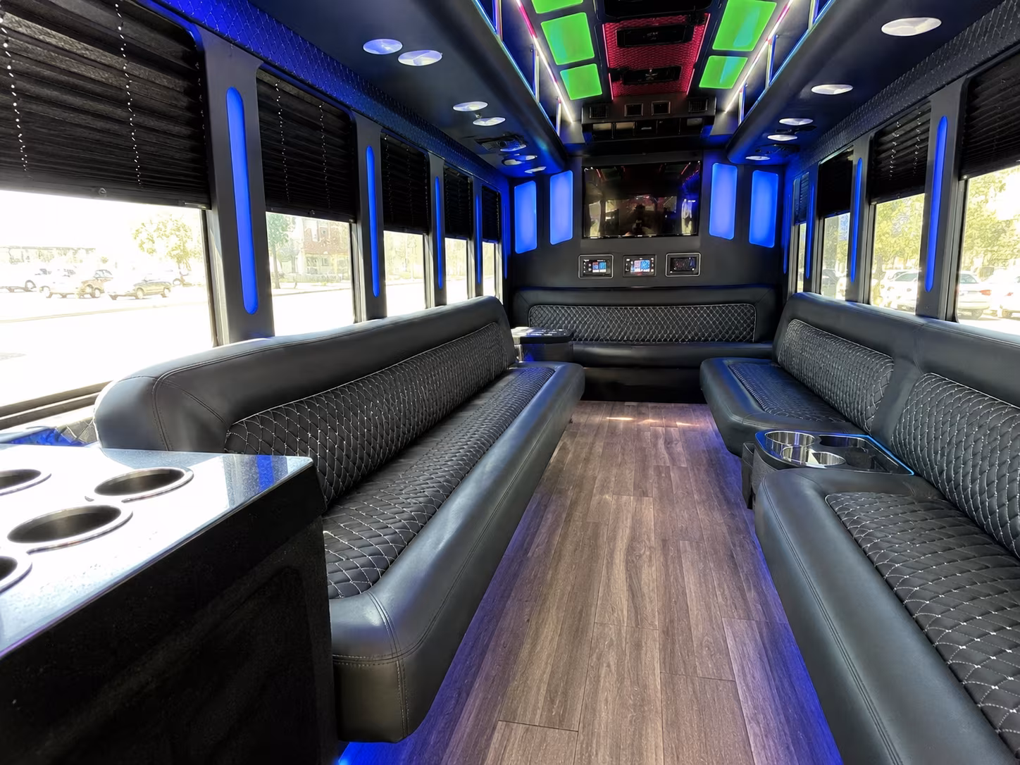 vista 15 passenger party bus inside
