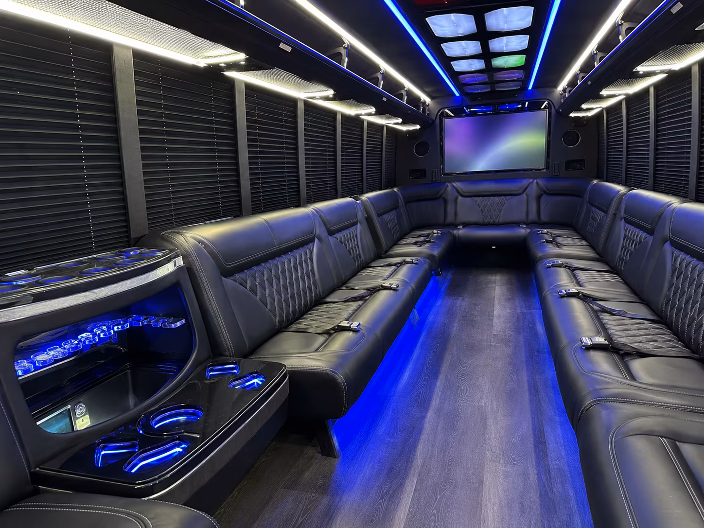 vista 20 passenger party bus inside