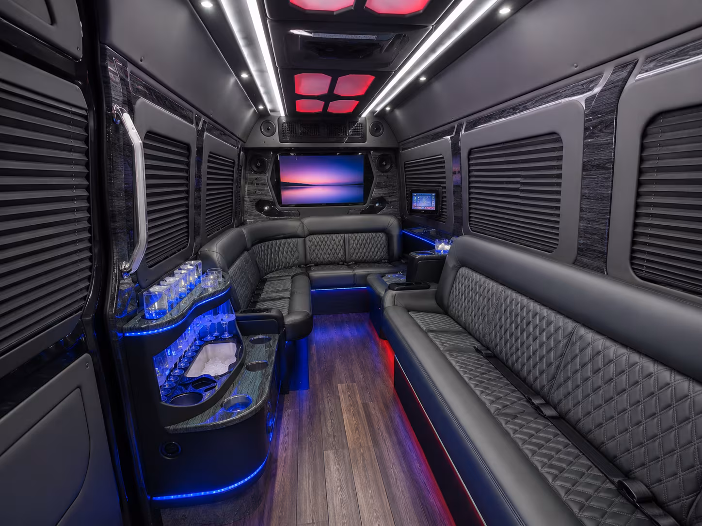vista 30 passenger party bus inside