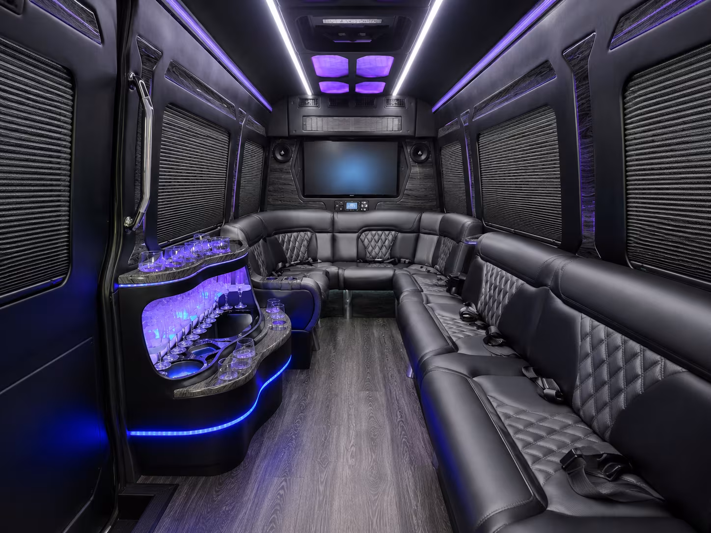 vista 50 passenger party bus inside
